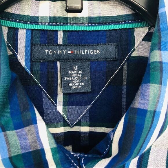 Tommy Hilfiger Sz M Blue Black Plaid Western Classic Button Down Collar Shirt - Picture 6 of 7